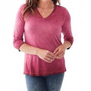 NEW FDJ cecelia ombre garment dyed three quarter sleeve top in cabernet